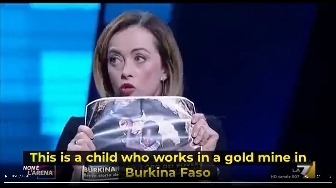 May be an image of 1 person and text that says 'This is a child who works in a gold mine in NONE BURKINA 0:20/1:04 ARENA Burkina Faso'