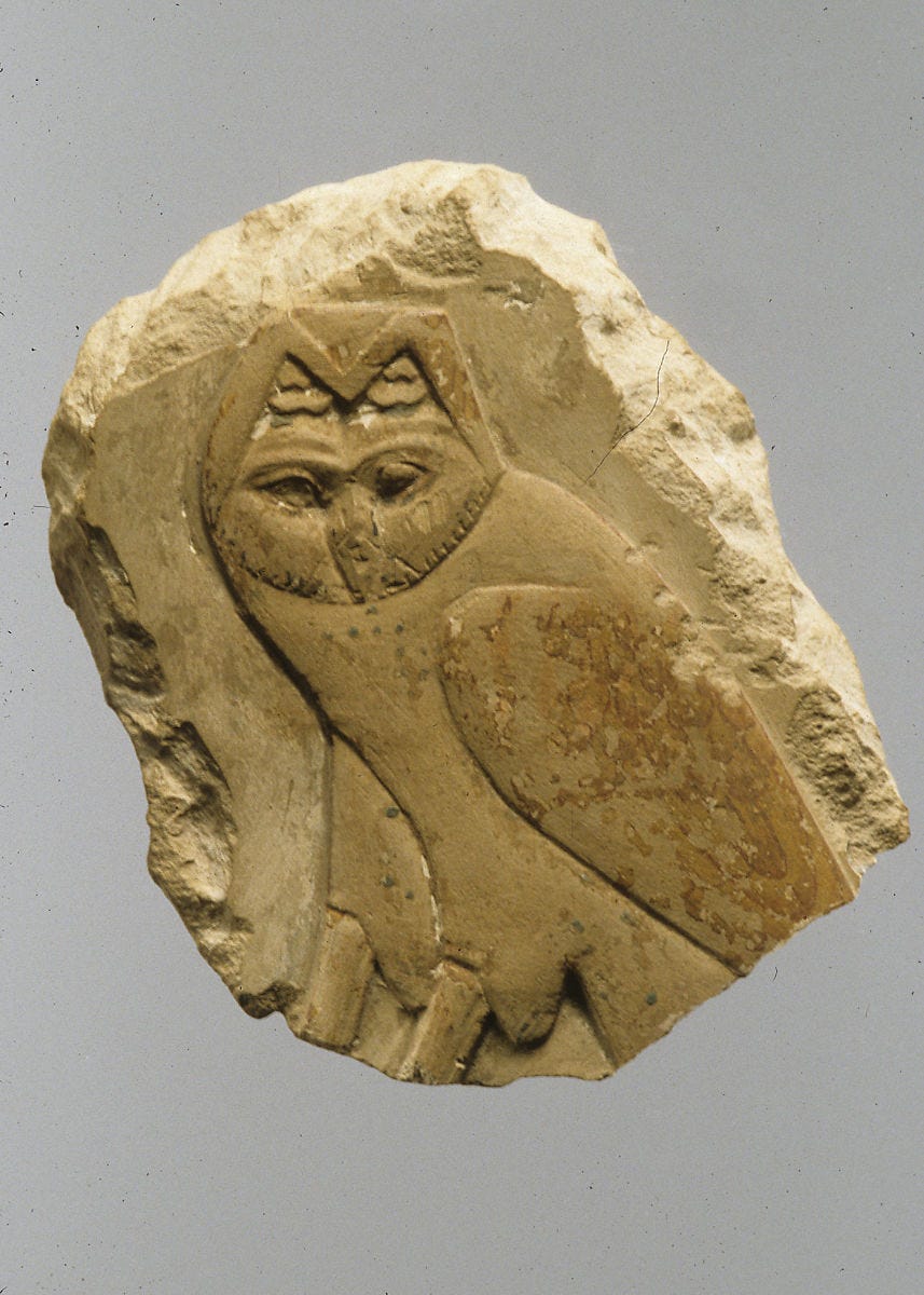 Relief, owl, Limestone, pigment 