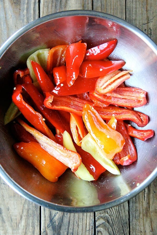 Sliced peppers. 