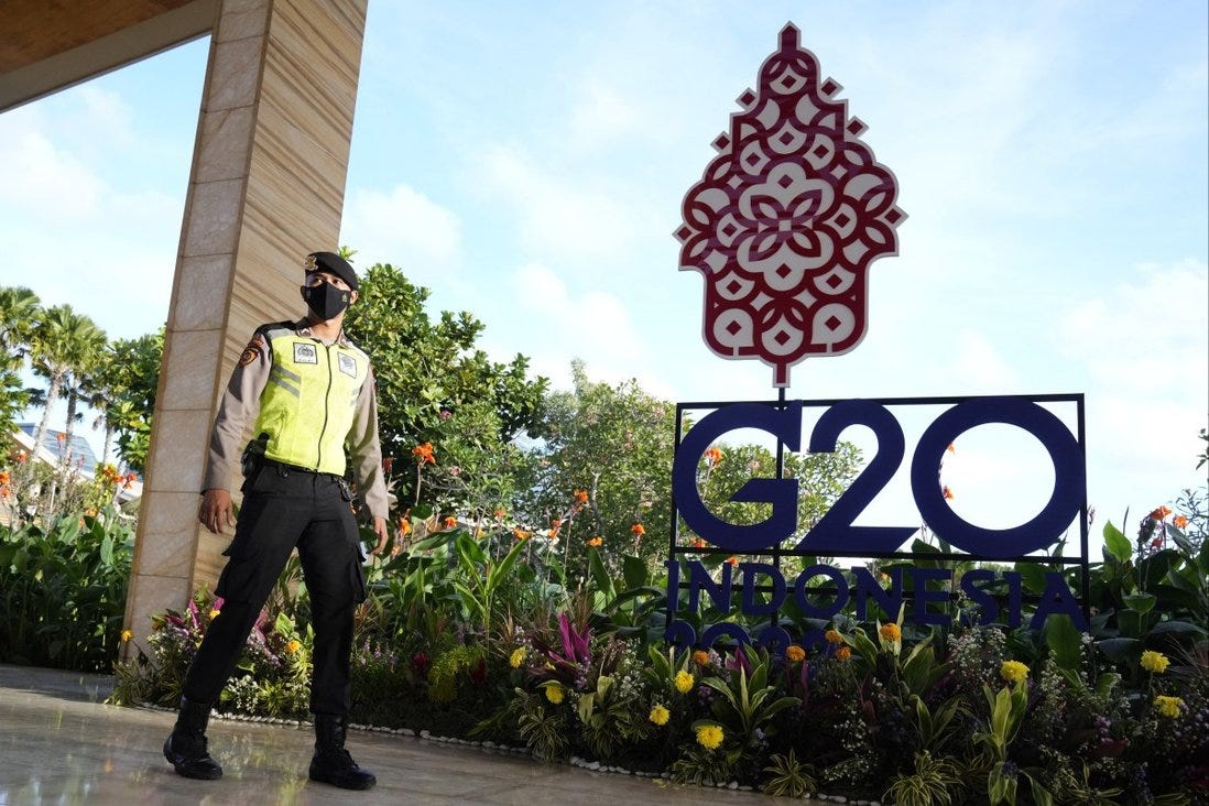 The outside of the venue for the G20 meeting in Nusa Dua, Bali, Indonesia. Photo: AP