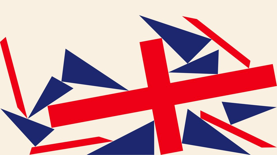 An illustration of the British flag fragmented into separate shapes