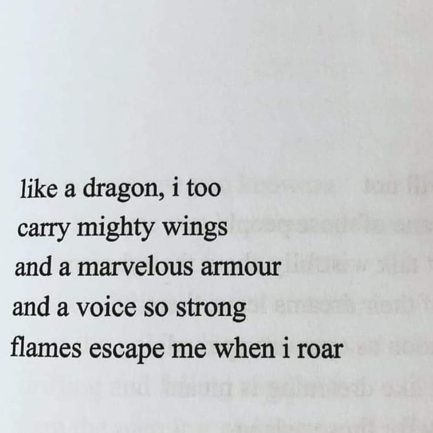 like a dragon, I too carry mighty wings and a marvelous armour and a voice so strong flames escape me when I roar