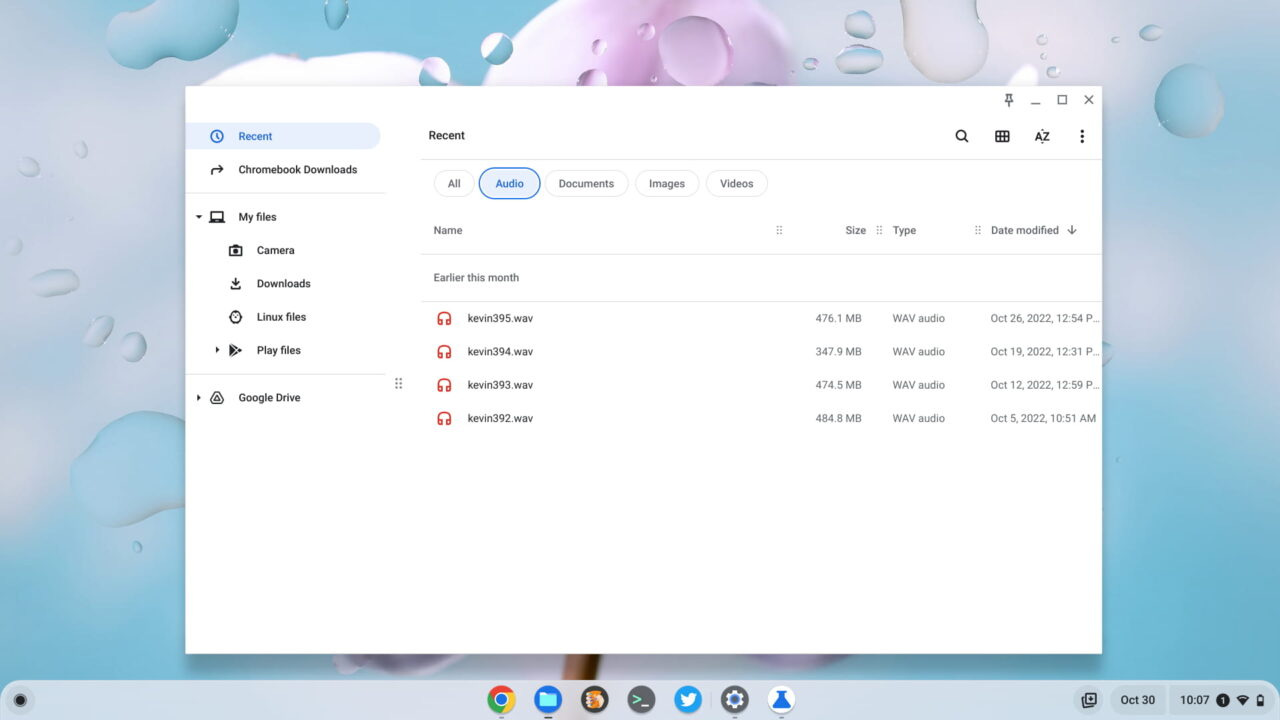 ChromeOS 107 release Recent Files