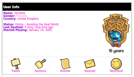 Screenshot of my old Neopets account created in 2005