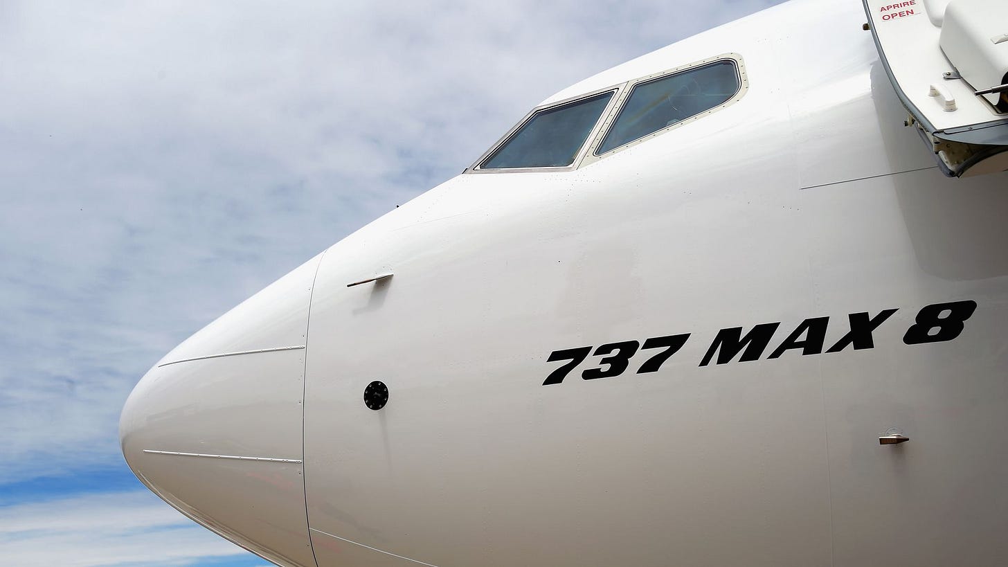 Front end of the 737 max 8 plane