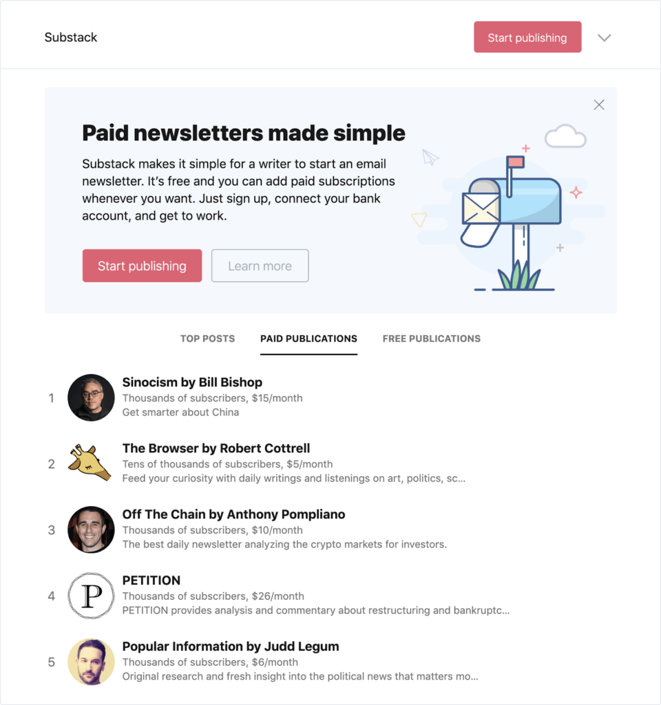 Substack allows writers to launch paid newsletters.