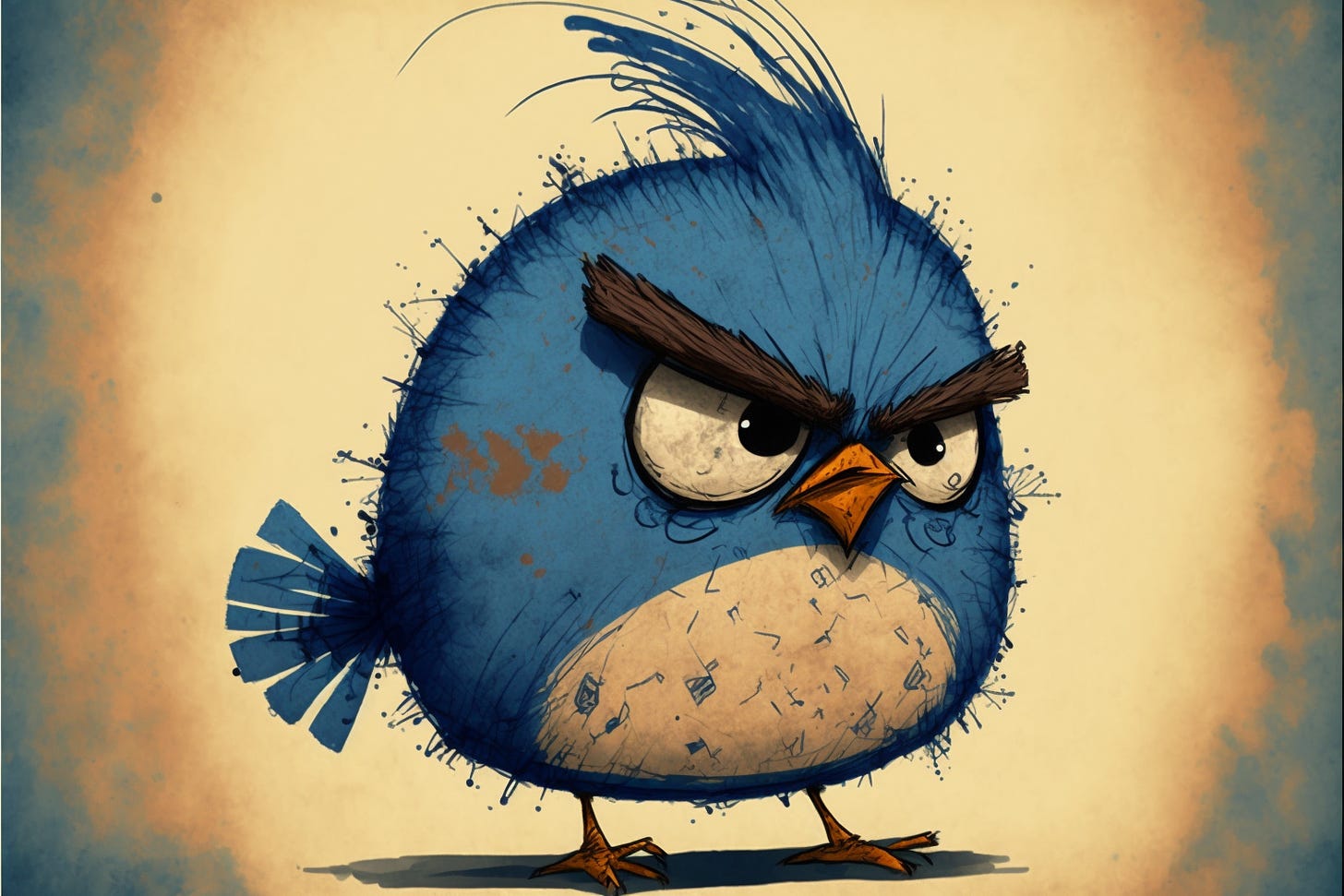 an angry puffed up Twitter bird, graphic novel