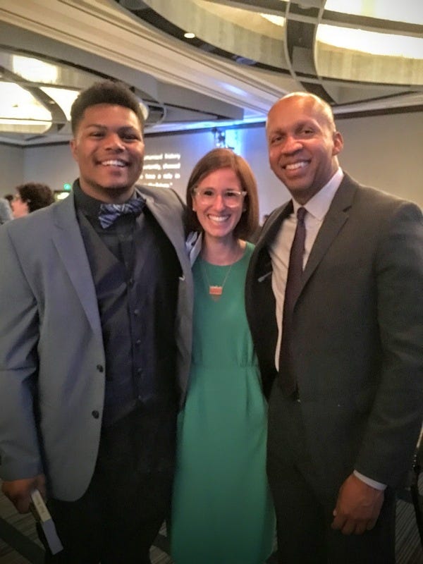 My colleague Marni Spitz (center) with her student Arvaughn and Bryan Stevenson.