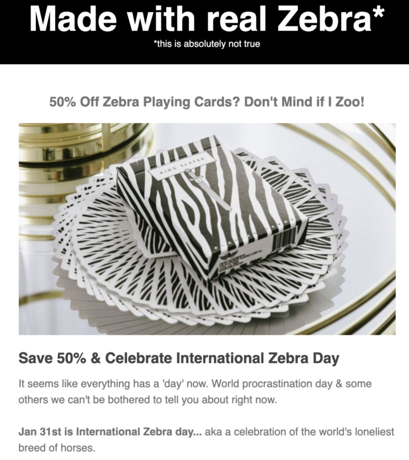 Zebra-pattern deck of playing cards.