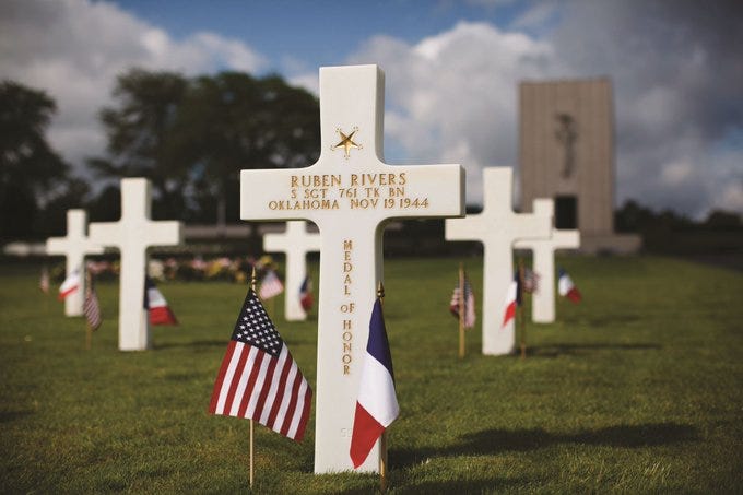 Ruben Rivers’ grave in Lorraine American Cemetery (France); Source: American Battle Monuments Commission via Twitter.