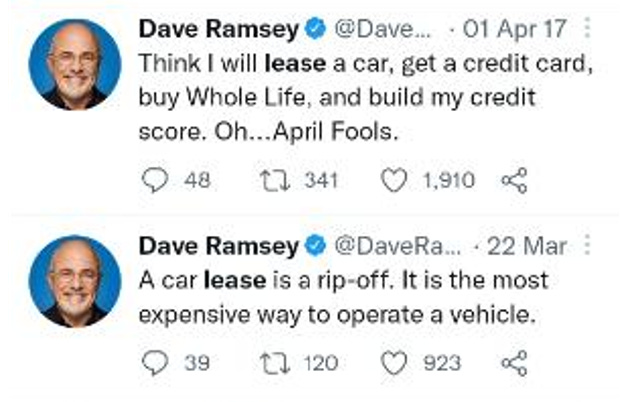 Dave Ramsey doesn't like car leases.  Is he right?