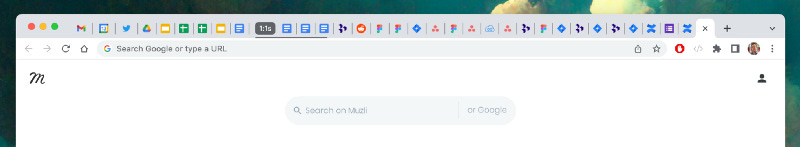 A chrome browser with so many tabs open that all you can see are favicons.