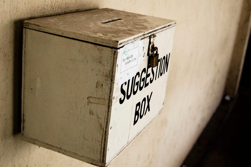 Photo of a suggestion box.