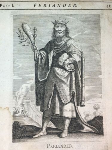 1655 Large Woodcut Engraving Ancient Philosopher Periander Tyrant of Corinth  | eBay