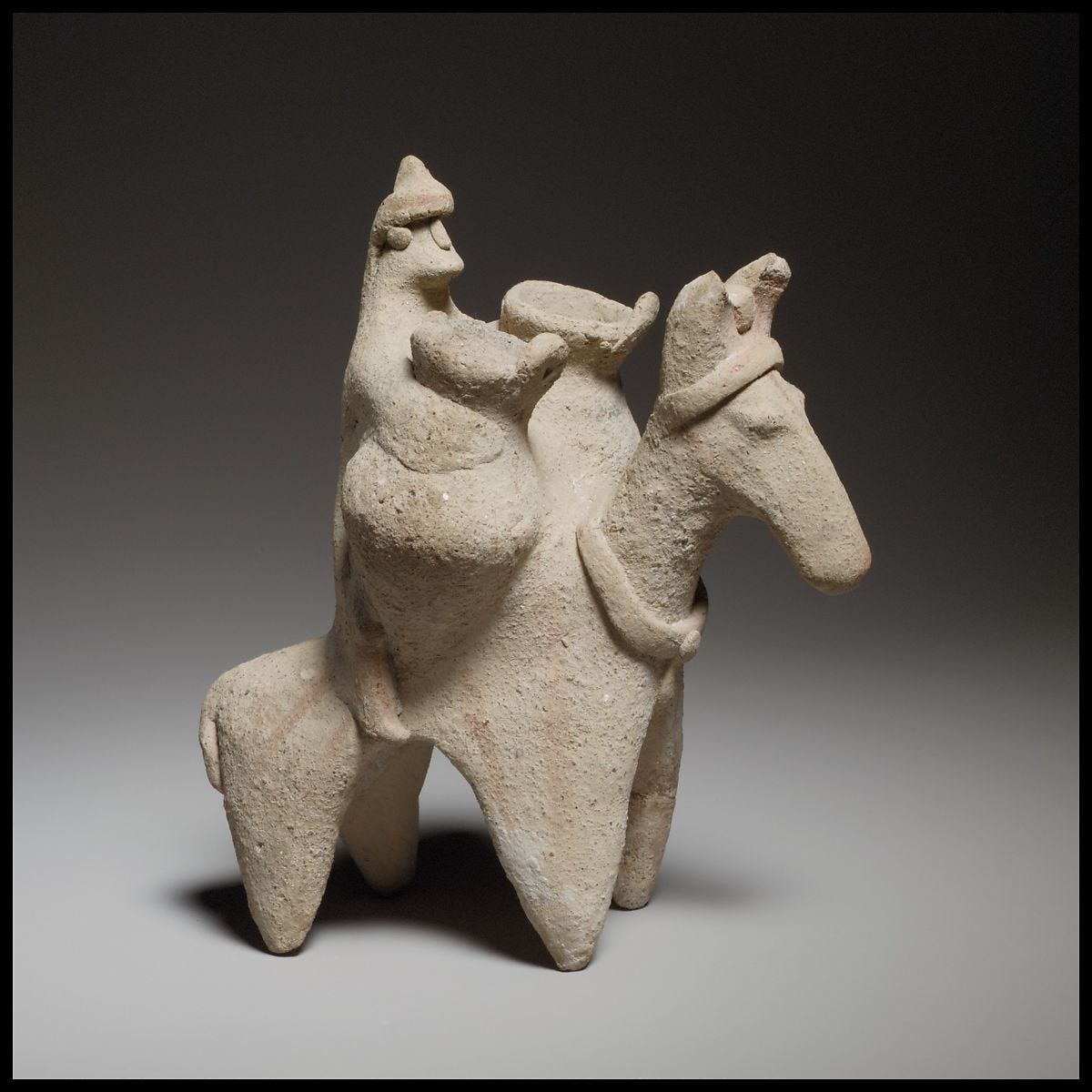 Terracotta statuette of a man riding a donkey, Terracotta, Cypriot 