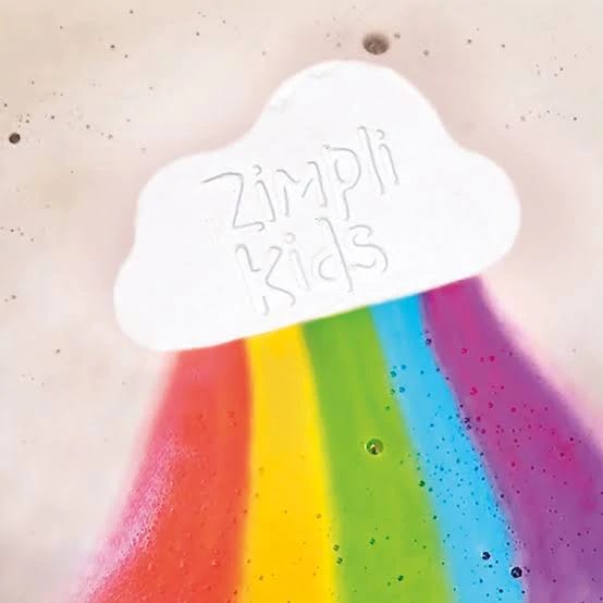 A photo of a bath bomb shaped like a  cloud with rainbow bubbles coming out