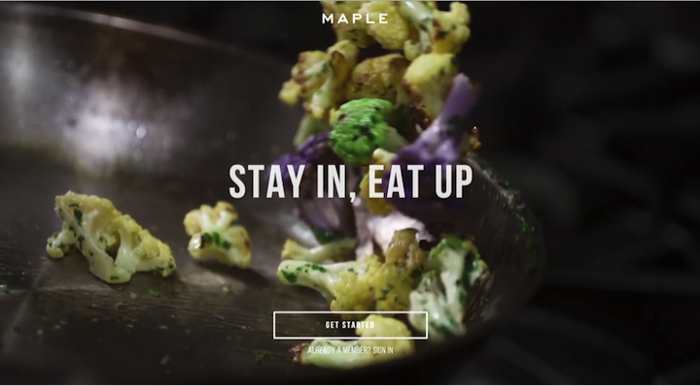 Maple, a food delivery site that uses a huge hero image (and a single button) to occupy the home page. There’s no indication that anything is below there, and since the image takes up the entire screen, users won’t scroll down as they believe it’s the end of the webpage.