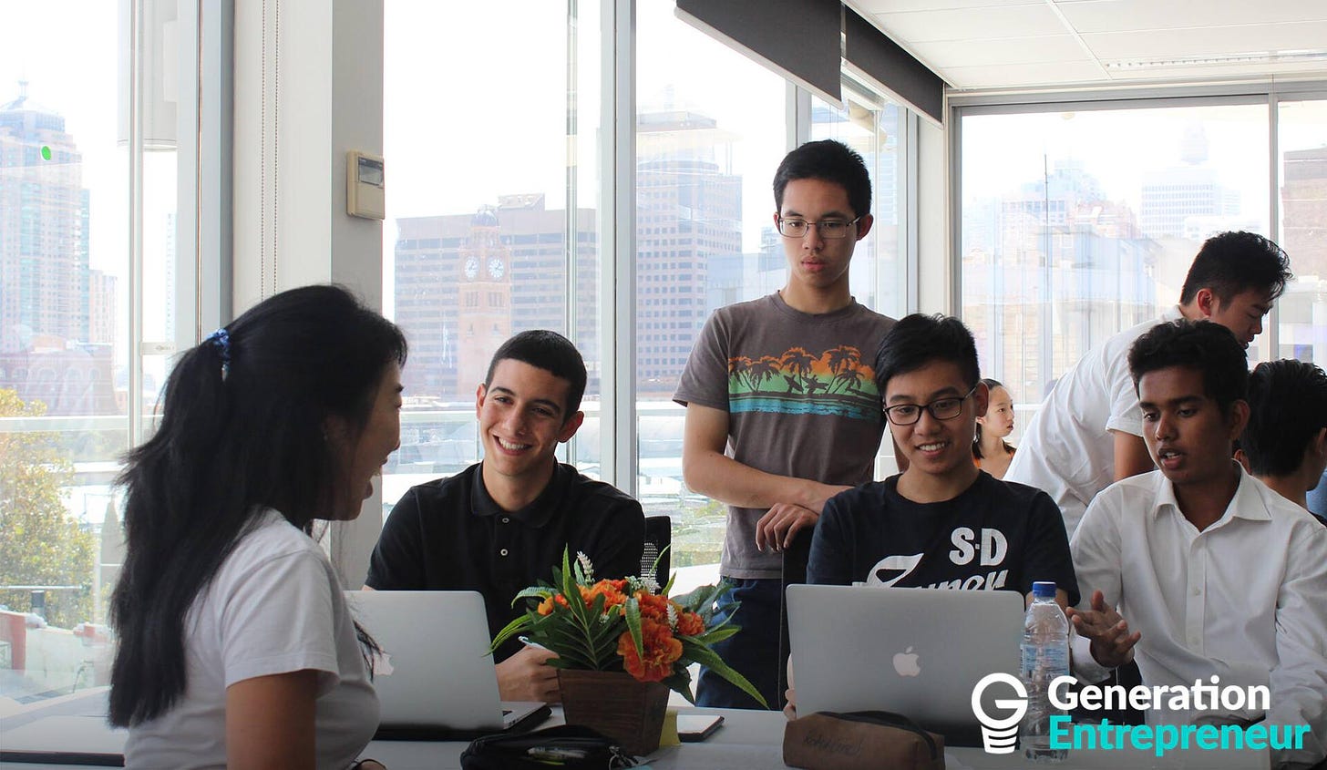 Chatting through business ideas with a team from Sydney Technical High School during our 2019 Incubator program.