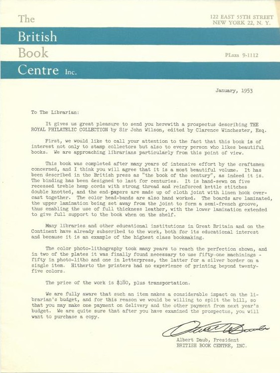 Royal Philatelic Collection Prospectus Letter