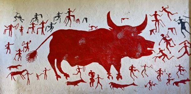Reproduction of hunting cattle scenes from Çatalhöyük wall paintings. (The Cheroke / Adobe Stock)