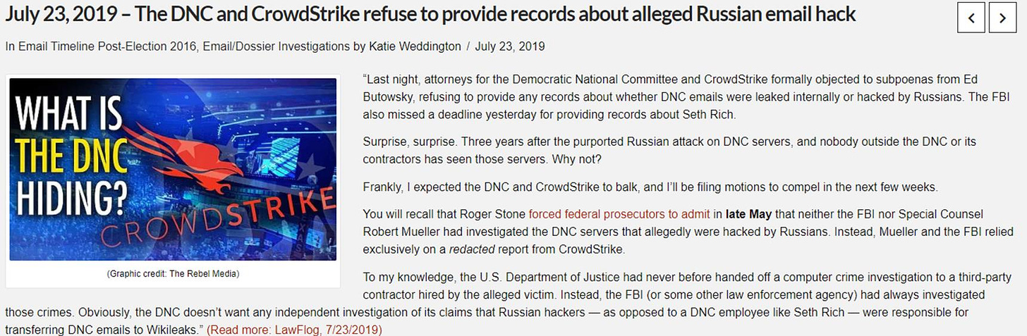 July 23, 2019 – The DNC and CrowdStrike refuse to provide records about alleged Russian email hack