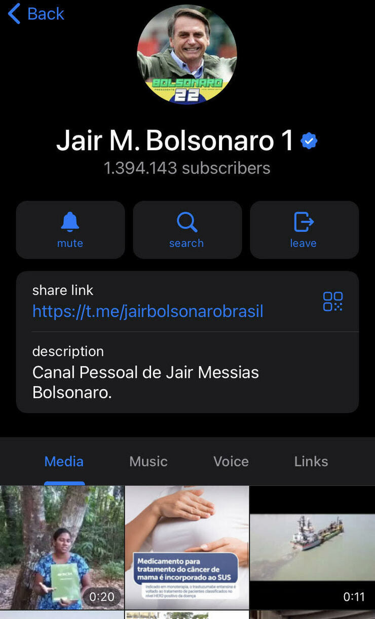 Canal de Telegram de Bolsonaro 