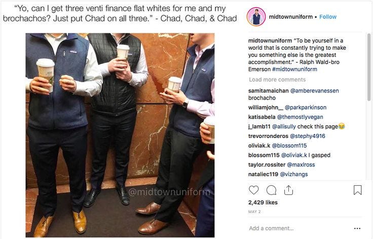 This Instagram Account Is Making Fun Of How Every Finance Bro In NYC  Dresses The Exact Same - BroBible | Nyc dresses, Patagonia better sweater,  Cool sweaters