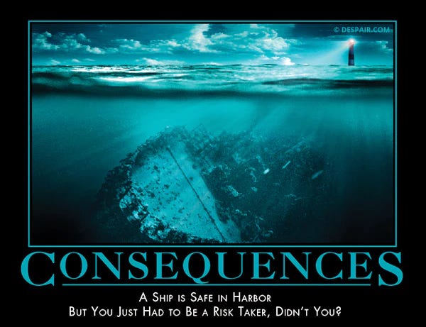 consequences: a ship was safe in harbor.. but you just had to take a risk, didn't you