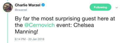 Tweet showing Manning partied with Mike Cernovich 