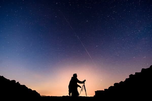 Starlink satellites invade a stargazer&rsquo;s view near Salgotarjan, Hungary, last year. Satellites launched by Amazon could come into the view in coming years.