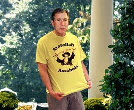 Bush shows off one of his many '80s-retro T-shirts.