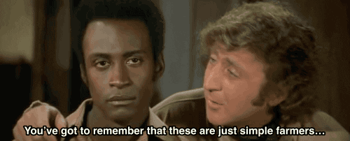 Gif of Cleavland Little and Gene Wilder from Blazing Saddles