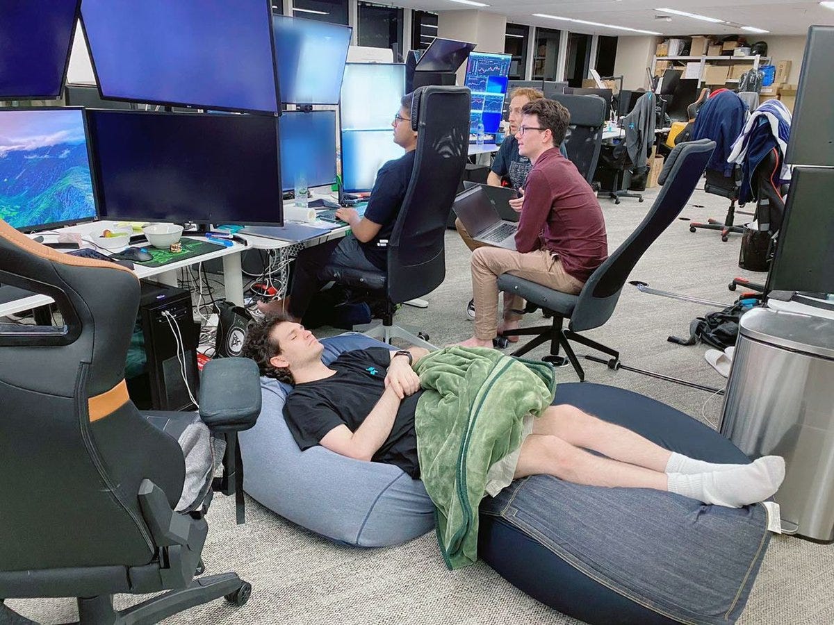 FTX US on Twitter: &quot;Alright, we admit this photo was staged. Sam wasn&#39;t  actually sleeping, our marketing team just wanted to make him more  relatable as a human that sleeps once and