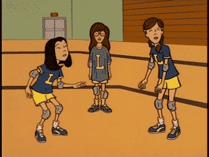 clip from opening credits to MTV's Daria, showing her standing still while other girls play volleyball