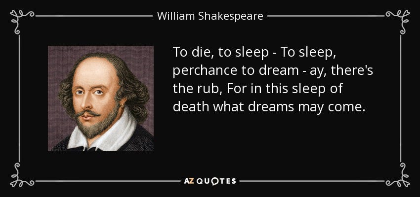 William Shakespeare quote: To die, to sleep - To sleep, perchance to dream ...