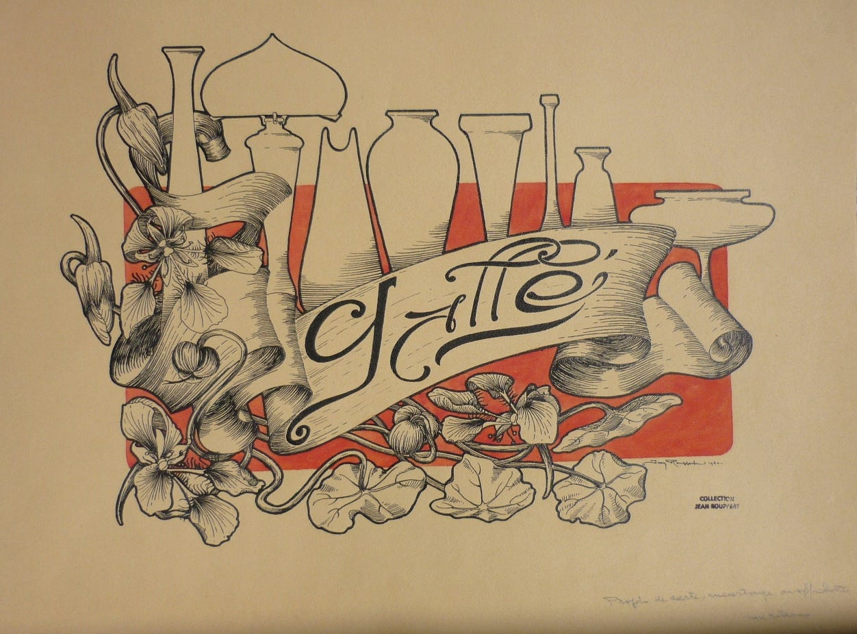 Jean Rouppert, Project for a Gallé advertisement flyer, ink on paper, 1919 (private collection).