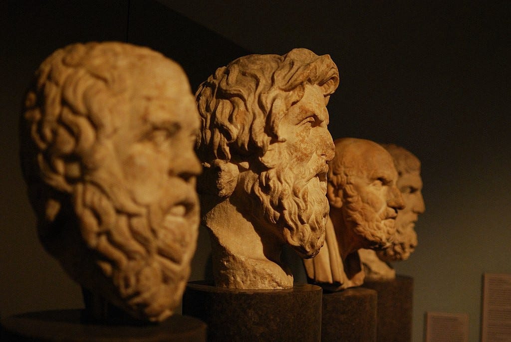 Sokrates, Antisthenes, Chrysippos, Epikouros (Greek Philosophers Busts)