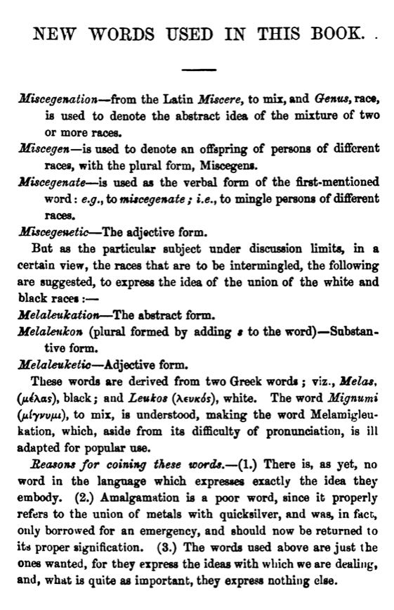 A page from the pamphlet “Miscegenation,” published 1864
