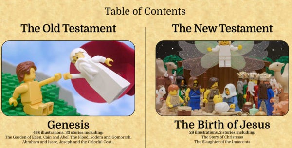 A screenshot from "The Brick Bible" Homepage