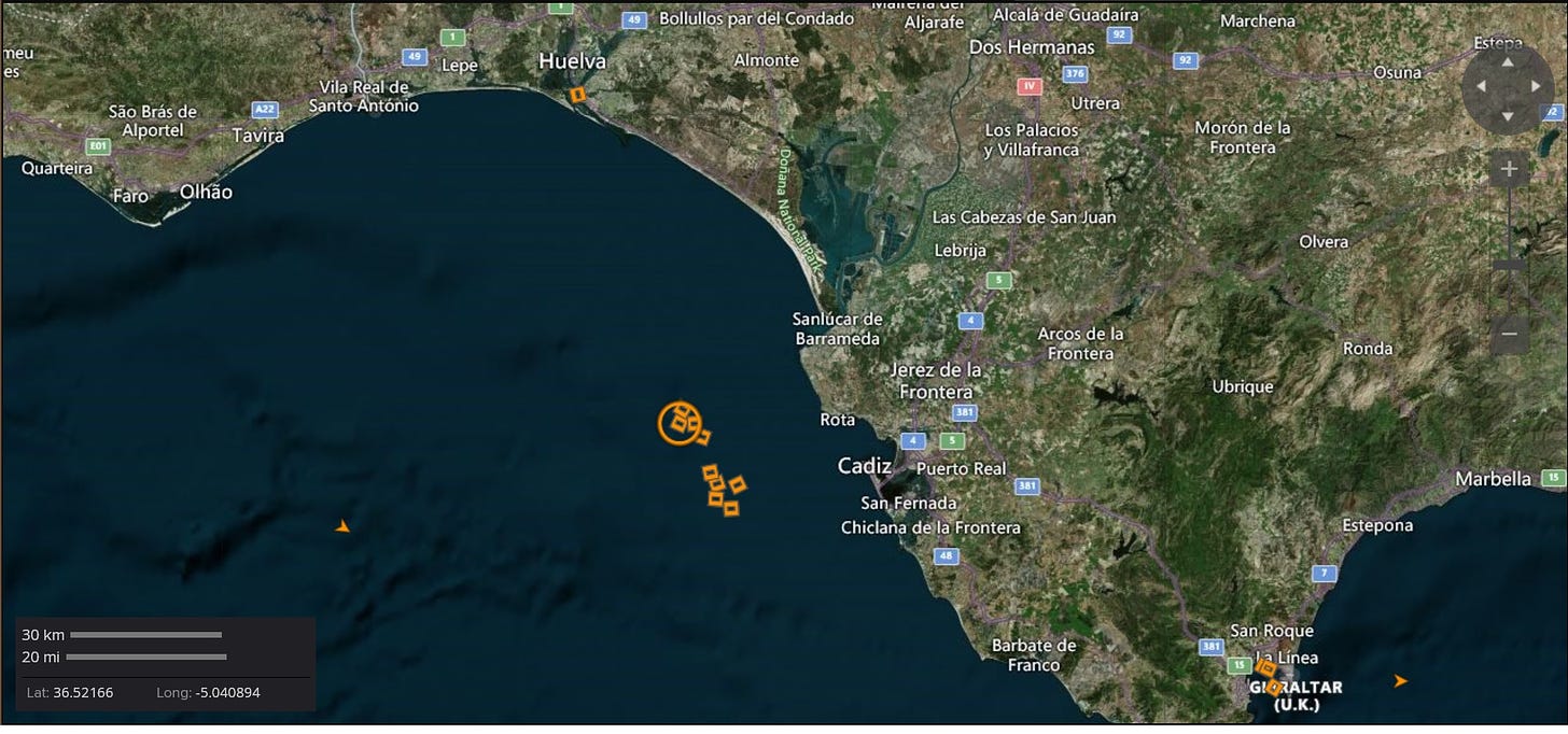 LNG Vessels anchoring off the Bay of Cadiz in Spain