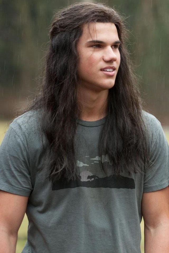 I am TEAM JACOB! I also LOVE the long hair... | Taylor lautner long hair,  Taylor lautner, Twilight jacob