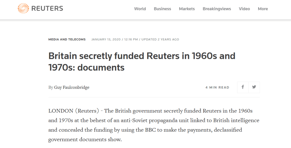 Reuters British government funding propaganda
