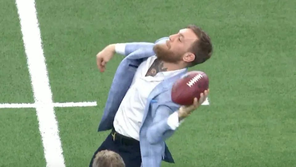 Conor McGregor, obviously not a quarterback. (via screenshot)