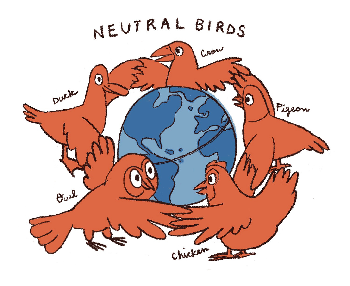 neutral birds encircling the earth, illustration, birds, kayla stark