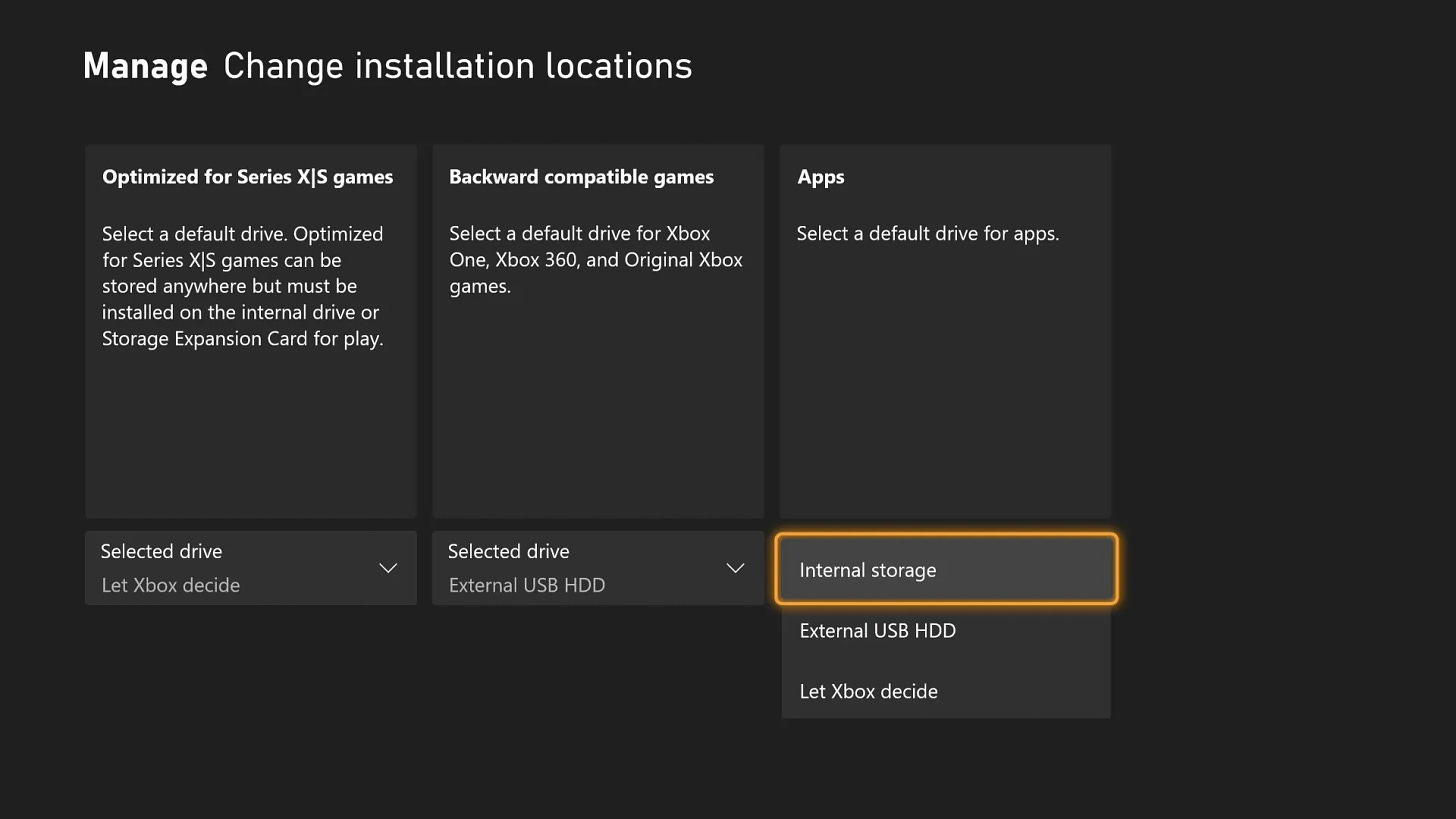 Installation locations on Xbox Series X