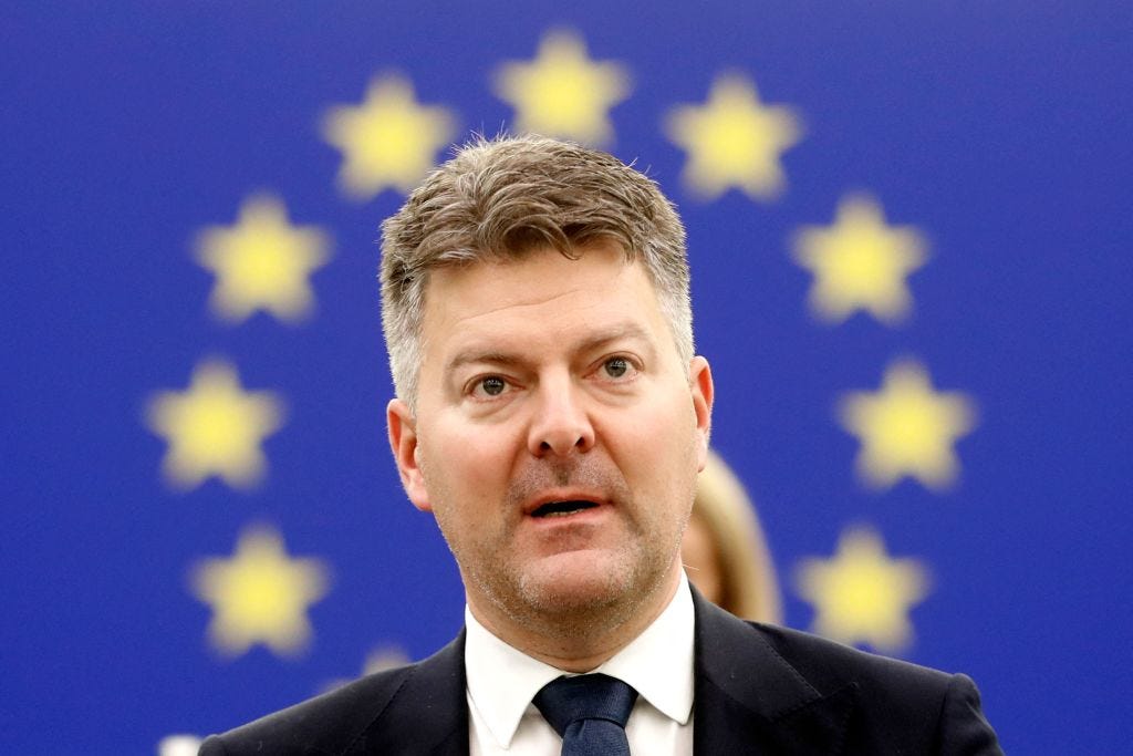 Andreas Schwab, lead member of the European Parliament on the Digital Markets Act, delivers a speech in December. (Jean-Francois Badias / Getty Images)