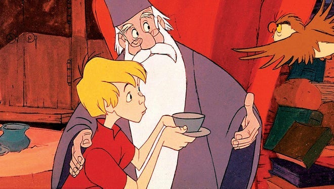 A never-before-seen alternate opening shows a different meeting between young War and the wizard Merlin in a new Blu-ray edition of "The Sword in the Stone."