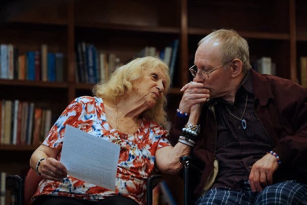 Helen Moses with her boyfriend, Howie Ziemer, at the Hebrew Home in the Bronx.