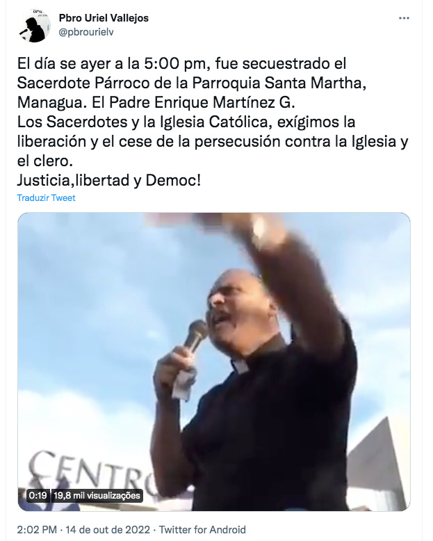 Nicarágua: Padre diz que outro religioso foi detido em Manágua