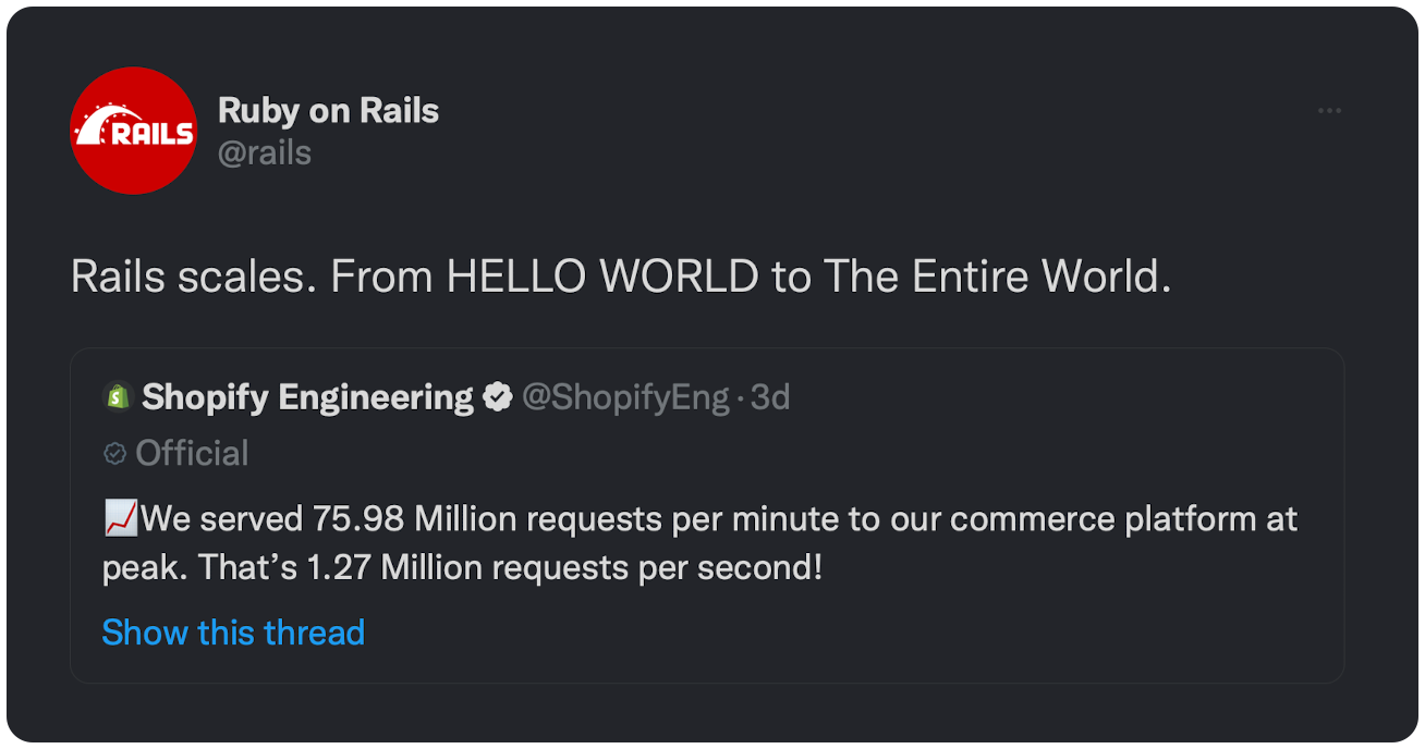 Rails scales. From HELLO WORLD to The Entire World.